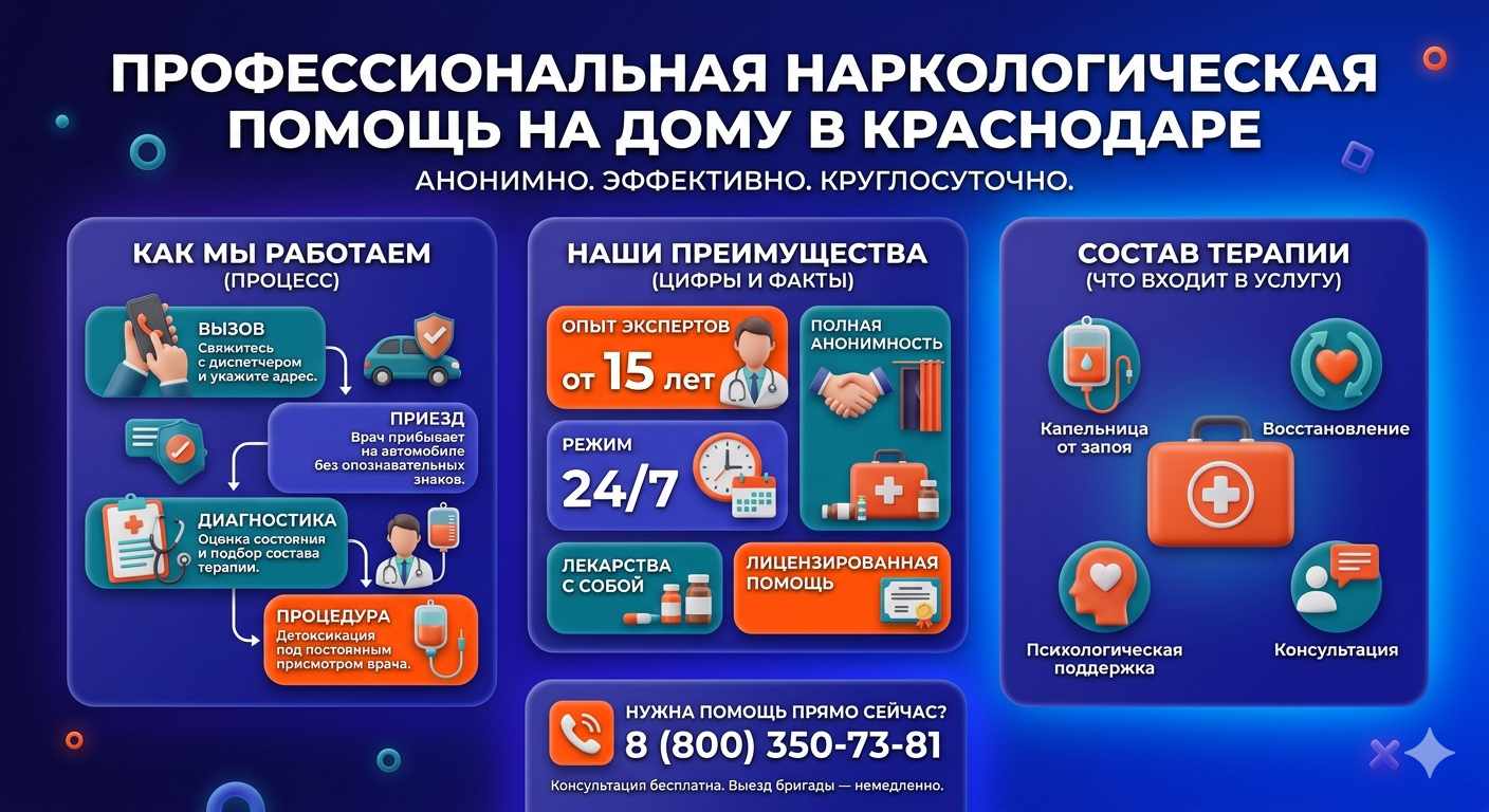 Инфографика о принципах лечения алкоголизма на дому в Бологом: этапы вызова нарколога, преимущества анонимной детоксикации и состав медицинской помощи.